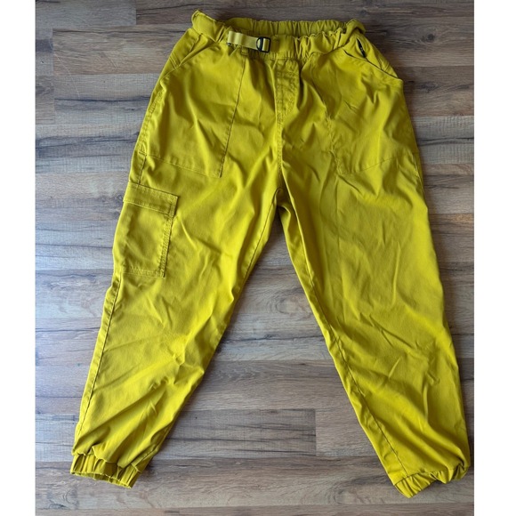prAna Stretch Zion Elastic Waist Cargo Yellow Pants Belted Jogger Gorpcore - Picture 2 of 9
